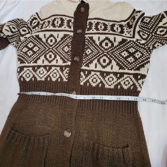 CHANEL IMAN x H&M brown fair isle nordic button up hooded cardigan sweater S - Picture 12 of 12